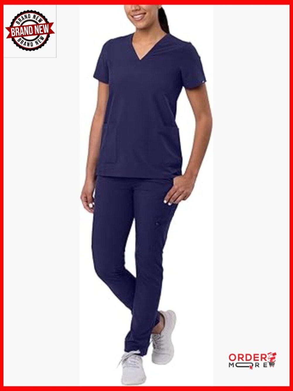V-Neck Scrub Set - Slim Fit Top & Cargo Pants - Medical Uniform